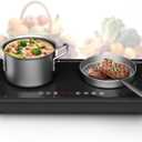 1800W Double Induction Burner, Minimal Cross-Pattern Panel, 2×900W Cooking Zones, Touch Control, 8 Power Levels, 1–99 min Timer, Durable Ceramic Glass for Magnetic Pots