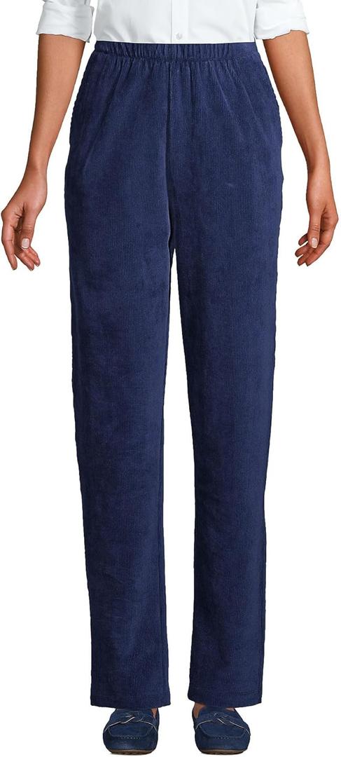 Lands' End Women's Sport Knit High Rise Corduroy Pants (Deep Sea Navy), Small