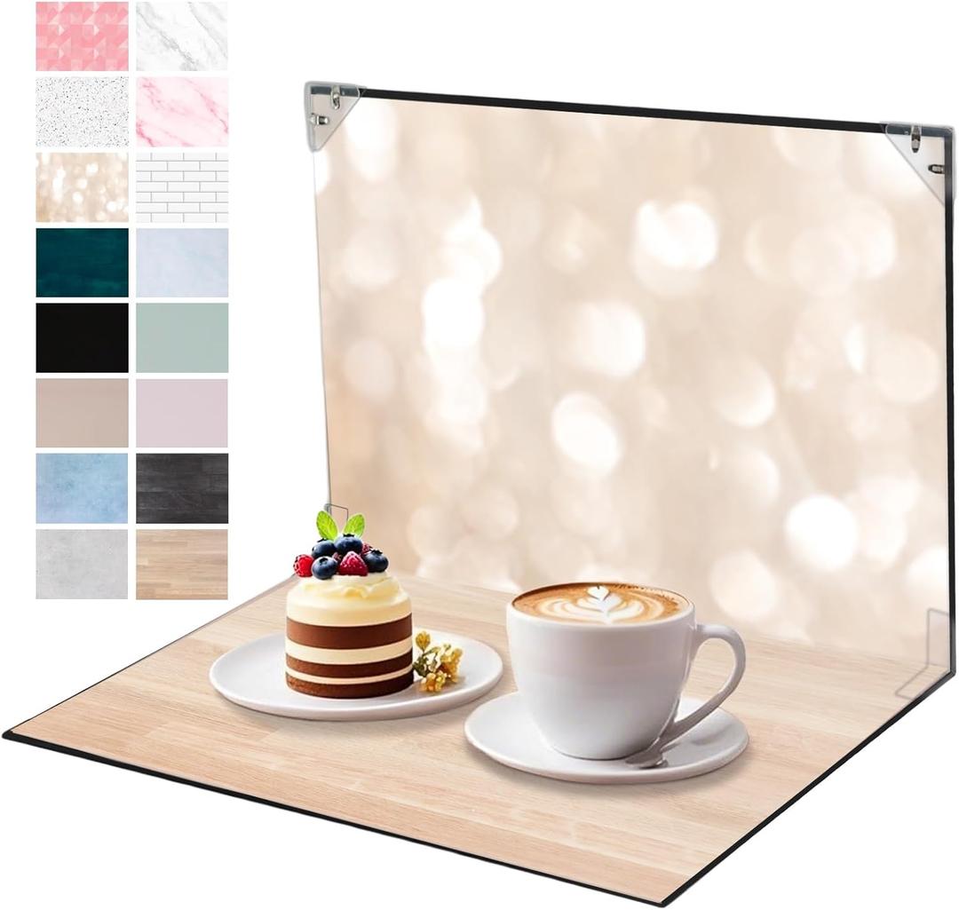Product Photography Backdrops, 8PCS 16Patterns Small Photo Backdrop Board, ugc Background Board for Content Creators, Double Sided Flat Lay Photoshoot Props for Food Jewelry Cosmetics 16x11.5inch