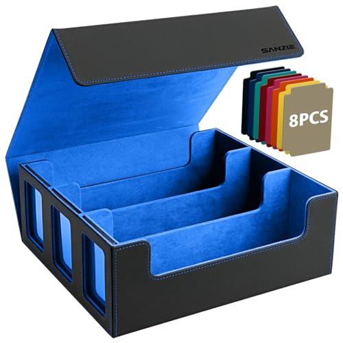 SANZIE Card Deck Box for MTG Commander Deck Box with 8 Dividers fits 1800+ Single Sleeved Trading Cards TCG Box for Magic Game Cards (Black&Blue)