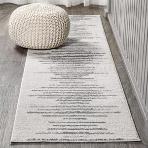 JONATHAN Y Aya Berber Stripe Geometric Cream/Gray Runner Rug, 2x8, Contemporary, Modern, Easy-Cleaning for Living Room, Bedroom, Kitchen, Pet Friendly, Non-Shedding (MOH205A-28)