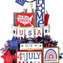 13 Pieces 4th of July Tiered Tray Decor Patriotic Table Decor Wood Signs Independence Day Decorations for Memorial Day American Star Red White Blue Farmhouse Home Party (Classic)
