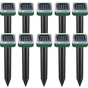 10 Pack Mole Repellent Solar Powered,Snake Repellent Ultrasonic, IP 65 Waterproof Ultrasonic Deterrent Stakes,Get Rid for Moles,Voles,Gophers,Squirrels, Voles, Skunks in Yard, Lawn, and Garden