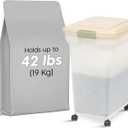 IRIS USA Airtight Dog Food Storage Container, WeatherPro, Up to 40 lbs, Removable Wheels, for Dog Cat Bird and Other Pet Food Storage Bin, Keep Fresh, Translucent Body, Made in USA, Almond/Pearl
