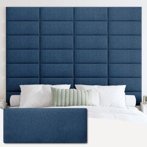 IF NOW Upholstered Wall Mounted Headboard, 3D Soundproof Wall Panels Peel and Stick for Queen Size, Reusable and Removable Tufted Bed Headboard in Navy Blue (9 Panels, 10" x 24")