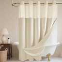 WONICY No Hook Shower Curtain and Liner, Linen-Look Polyester Textured Shower Curtain with Snap in Liner, Waterproof & Washable Bath Curtains for Bathroom, 71Wx74H - Beige/Cream