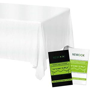 NEWOOK White Paper Tablecloths Disposable for Rectangle Tables 3 Pack,3 Ply Paper & Plastic Quality Table Cloth for Parties,54 x 108 Inch Birthday Table Cover Outdoor Wedding Banquet Tablecover