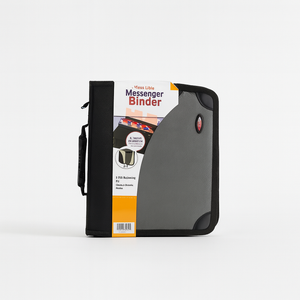 3-Ring Messenger Binder Zippered Multiple Storage Pockets Grey Notebook