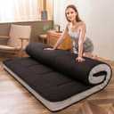 MAXYOYO Futon Mattress, Padded Japanese Floor Mattress Quilted Mattress Topper, Extra Thick Folding Sleeping Pad Breathable Floor Lounger Guest Couch for Camping, Black, Twin