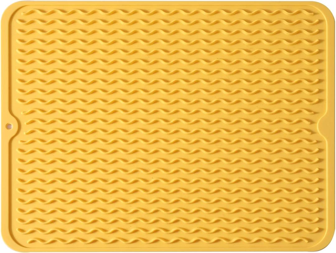 MicoYang Silicone Dish Drying Mat for Multiple Usage,Easy clean,Eco-friendly,Heat-resistant Silicone Mat for Kitchen Counter or Sink,Refrigerator or drawer liner Yellow L 16 inches x 12 inches