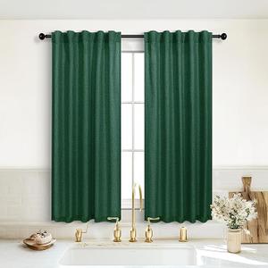 KOUFALL Short Green Curtains for Kitchen Bathroom Window,Sheer Linen Decorative Curtains for Bedroom, 36"W x 45"L (Pack of 2)