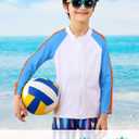 Boys Two Piece Swim Set Zipper Rash Guard Swimsuits Long Sleeve Bathing Suit for 4-12 Years (Light Blue Paddleboard)