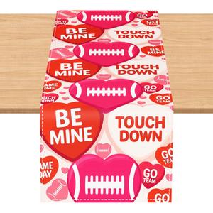 2 x Valentine's Day Football Table Runner 13 x 36 Inch Red Love Heart Touch Down Table Runner Football Birthday Party Decoration for Sport Home Kitchen Dining Party Supplies