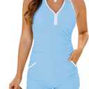 Women Tankini Swimsuit with Shorts - Two Piece High Waisted Tummy Control Bathing Suits 2025 Bikini Pockets Bottom (XX-Large, Blue)