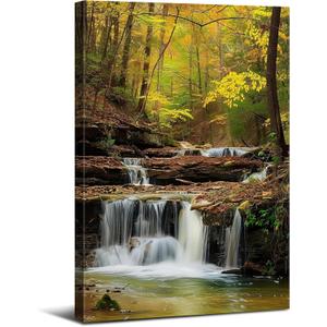 Waterfall Canvas Wall Art Sunset Forest Wall Decor for Living Room Green Woodland River Landscape Canvas Prints Pictures National Park Posters Natural Artwork for Bedroom Home Decoration 24x36"