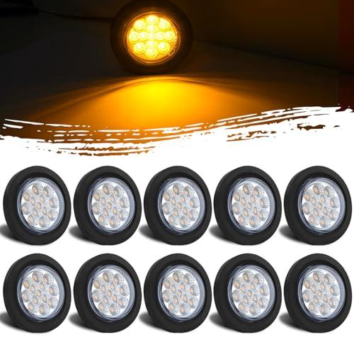 Jamarco 10Pcs 2.5" Inch Round Led Marker Lights Clear Lens 13 Amber LED Reflectors, 2.5 Inch Round LED Truck Trailer Clearance Side Marker Lights w/Light Grommets and Wire Pigtails 12V Waterproof