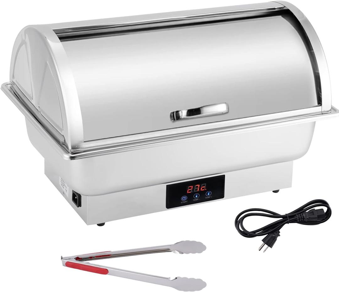 YMJOINMX Roll Top Chef Chafing Dish Buffet Set 2 Pan Food Warmer Buffet Servers and Warmers Digital Display Temperature Warming Tray Bain Marie Food Warmer for Parties Commercial Food Steam Table