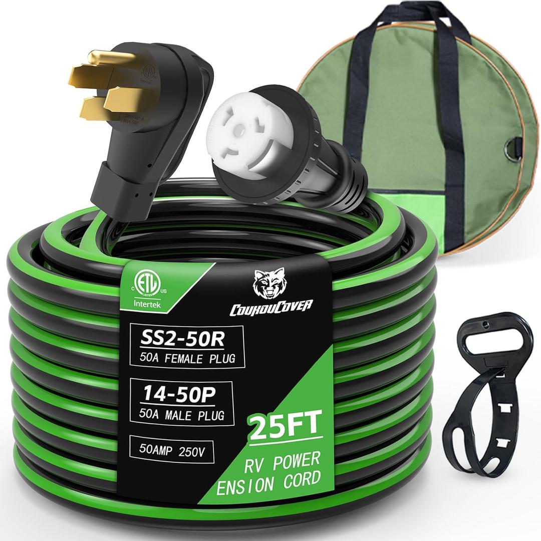 Black Green Power Cord, 14-50P to SS2-50R RV Locking Adapter Plug, 50 Amp 25 Feet Heavy Duty RV Power Extension Cord for RV Camper Generator to House, ETL Listed
