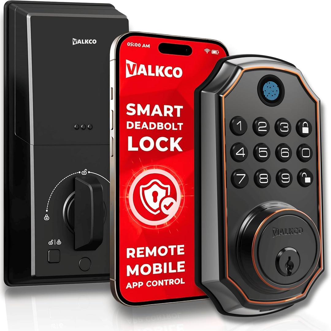 VALKCO Smart Door Lock V5O5BF, Keyless Entry Door Lock with Keypad and Bluetooth App Control, Fingerprint Deadbolt, Smart Door Lock for Front Door, Auto Lock, IP54 Weatherproof, Easy Installation.