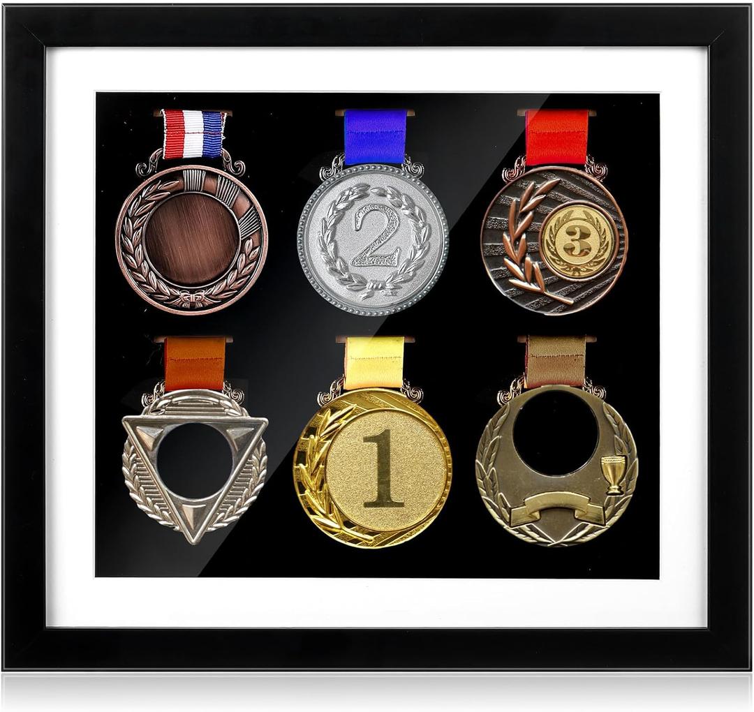 Silipull 6 Medals Display Case 13 x 11.81 Inch Large 3D Medal Shadow Box Display Frame for Runners Marathon Triathlon Soccer Gymnastics All Sports Medals