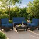Outdoor Furniture Cushions 25.6x25.6 Inch, Deep Seat Patio Couch Cushions Replacement for Sectional Conversation Set Sofa Loveseat, Water Resistant, Removable Cover, Set of 4, Navy Blue