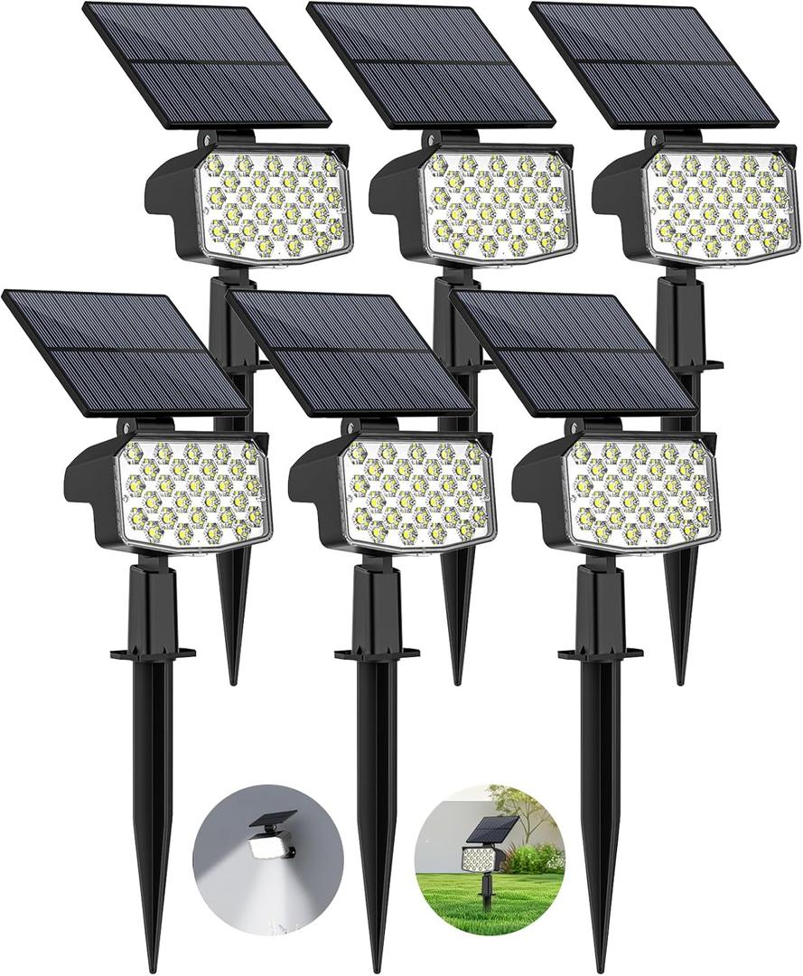 WELALO Solar Spot Lights Outdoor, 6 Pack/3 Modes Solar Landscape Spotlights, Adjustable Solar Powered Security Lights, IP65 Waterproof Wall Lights Solar Lights Outdoor for Walkway/Yard/Garden/Driveway (Cool White)