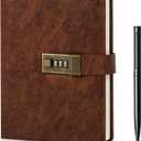 WEMATE Diary with Lock, A5 PU Leather Journal with Lock 240 Pages, Vintage Locks Journal Password Notebook with Pen, Locks Diary Planner Organizer for Men and Women, 8.6x5.8in Brown
