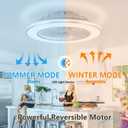 24" Bladeless Ceiling Fans with Lights and Remote, Low Profile Enclosed Ceiling Fan with 6 Wind Speed, 3 CCT(3000K-6000K) Dimmable LED Flush Mount Fandelier for Bedroom Kitchen Living Room