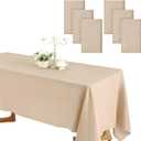 Preboun 6 Pack Wedding Rectangle Linen Tablecloth Bulk 60 x 102 Inch Polyester Faux Linen Tablecloths Washable Burlap Tablecloth for Birthday Farmhouse Dining Table Party (Natural Color)