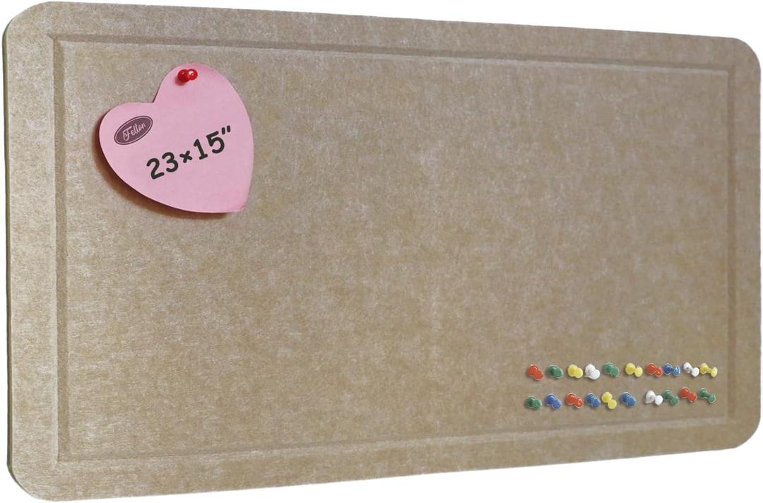 Felt Wall Poster, 23"x15" Photo Board, with 1 Box of 20 Push Pins (Random Color) for Classroom Dorm Wall Decor - Oatmeal