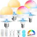 UNILAMP Rechargeable Light Bulbs with Remote, Battery Operated Bulb with 15 Colors & 3 Timer, 2000mAh E26/E12 Dimmable Magnetic Detachable Wireless LED Light Bulb for Non-Hardwired Fixture, 2 Pack