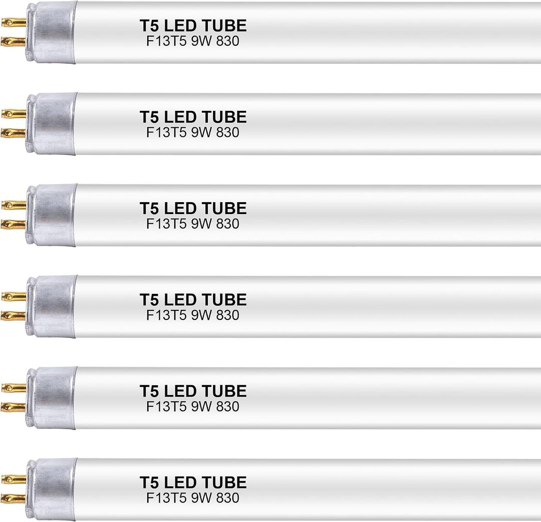 6 Pack 21 Inch F13T5/WW LED Replacement Bulbs, 3000K Warm White, T5 LED 9 Watts Replace Fluorescent Bulb with LED, Replacement Tube for Counter and Cabinet Fixture