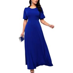 SperLucky Maxi Dresses for Women Elegant Long Dress Short Sleeve Dress Casual Round Neck Floral Print Loose Party Dress (X-Large)