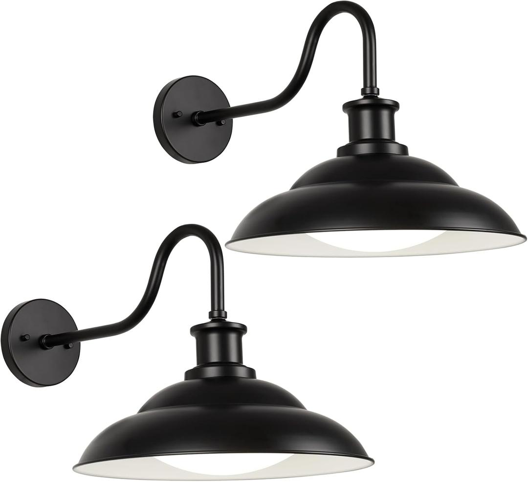 LED Outdoor Barn Lights, 16 Inch Large Farmhouse Exterior Wall Mount Light with Adjustable Color Temperature, Industrial Black Porch Light Outside for Garage Doorway
