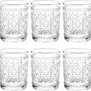 Bekith 6 Pack Drinking Glasses, 9.5 oz Romantic Water Glasses, Clear Embossed Glass Cups Vintage Glassware Set for Whisky, Juice, Beverages, Beer, Cocktail