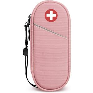 SITHON EpiPen Medical Carrying Case Insulated, Travel Medication Organizer Bag Emergency Medical Pouch Holds 2 EpiPens, Asthma Inhaler, Anti-Histamine, Auvi-Q, Allergy Medicine Essentials, Pink