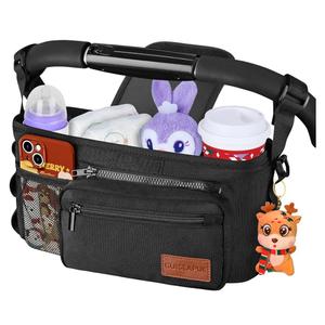 Guiseapue Universal Stroller Organizer with Cup Holder: Stroller Caddy Accessories with Detachable Phone Bag Fit for Uppababy, Non-Slip Straps, Walker Accessories, First Mothers Day Gifts for New Mom