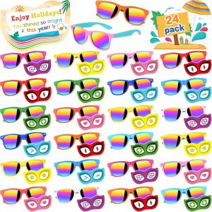 Magic4U End of the Year School Gifts, 24 Pack Kids Sunglasses Bulk Neon Party Favors with UV400 Protection, Retro Sunglasses for Boys & Girls Age 3-8