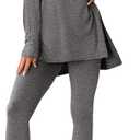 PRETTYGARDEN Women's 2 Piece Outfits 2026 Spring Long Sleeve Tunic Tops Legging Pants Fall Matching Lounge Sets Sweatsuits (Large, Dark Grey)