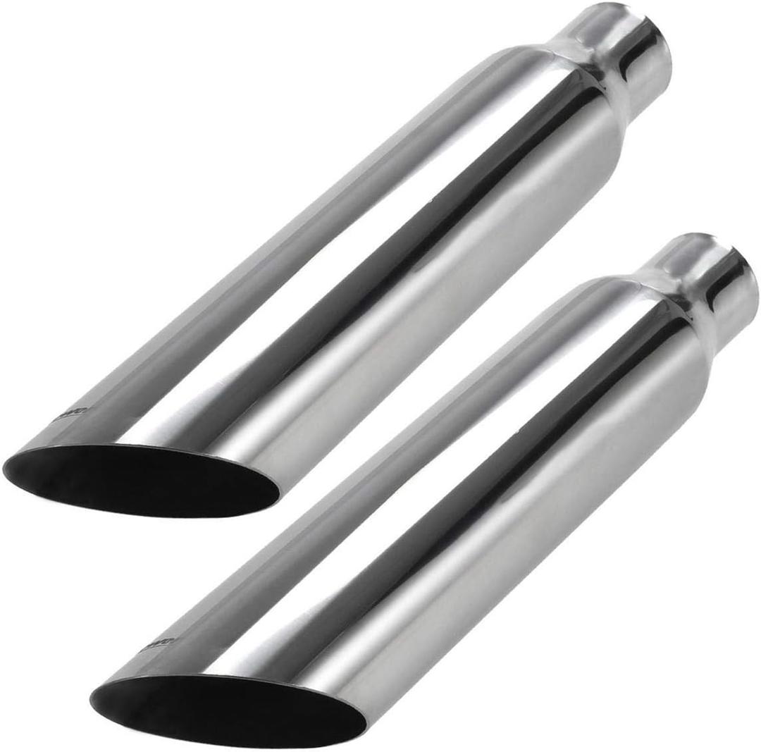 Upower 2 PCS Universal Stainless Steel Exhaust Tip 2.25" Inlet 3.5" Outlet 18" Long Car Truck Weld On Exhaust Tailpipe Tips Slant Cut