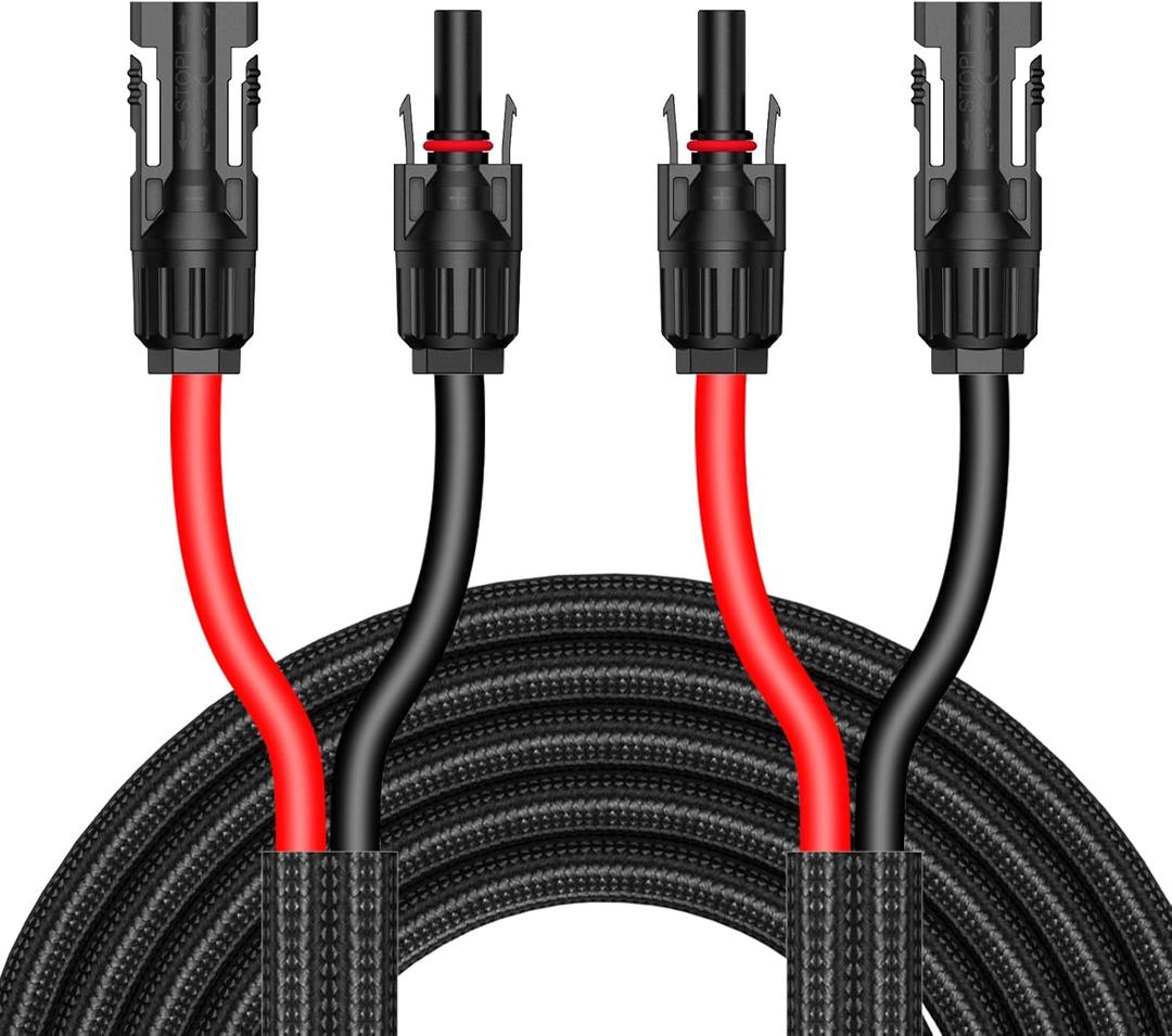 10Ft 10AWG Solar Cable Extension with Protection Cover, Solar Wire with Tool-Free Solar Connectors, IP68 Waterproof PV Cable, Solar Panel Extension Cable 10Gauge for Home Boat RV Solar Panels(10ft)