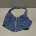 MakeMeChic Women's Denim Vest Top Halter Sleeveless Open Back Jean Crop Corset Tops (Blue, L)