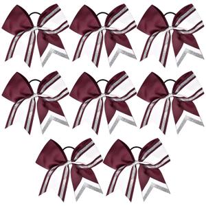 8 PCS Large Glitter Cheer Bows 8" Hair Bows Sparkly Cheerleading Softball Team Bow Hair Ponytail Holder Accessories for cheerleaders football Competition Sports- Maroon White Silver