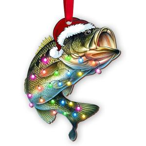 5 x Largemouth Bass Fish Ornament for Christmas Tree, 2D Flat Wooden Hanging Decor, Fishing Christmas Ornament 2025, Fishing Gifts for Men, Dad, Husband, Fisherman Christmas Decoration