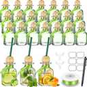 Baderke 24 Pcs 1.7 oz Shot Glasses Patron Bottles with Cork Straw 50ml Mini Empty Tequila Bottles for Drinks Small Reusable Clear Glass Patron Shot Cup with Silk Ribbon Wedding Party Favors, 2 x 2.8in