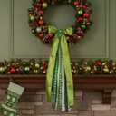 2 x Large Christmas Wreath Sash Decoration 27.5", 7 Multi-Ribbon Holiday Tree Topper with Santa Snowflake Pattern, Metal Clip Front Door Wall Decor Indoor Outdoor