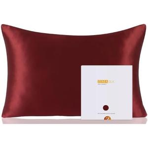 ZIMASILK 100% Pure Mulberry Silk Pillowcase for Hair and Skin Health,Soft and Smooth,Both Sides Premium Grade 6A Silk,600 Thread Count,with Hidden Zipper,1pc (King 20''x36'',Burgundy)