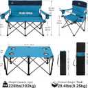 Oversized 4 Pcs Camping Chair Set with Table,Outdoor Folding Heavy Duty Lawn Chair,Cup Holder,Portable,Loveseat Chair Perfect for Family Hiking,Picnics and Beach Trips,Light Blue