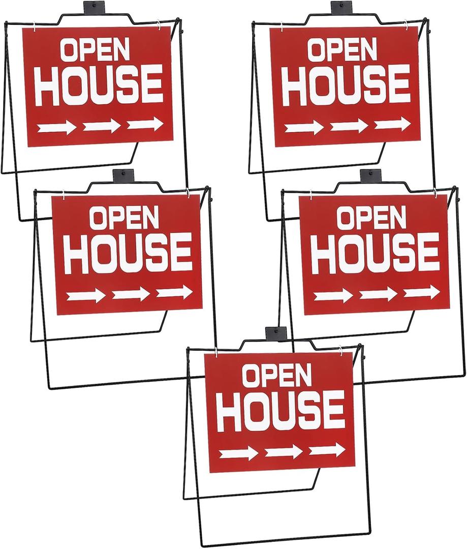 Blulu 5 Pcs 28 x 32 Black Folding a Frame Metal Stand with 24 x18 Open House Sign a Frame Sidewalk Real Estate Holder Real Estate Yard Signs for Foldable Outdoor