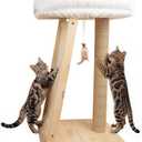 31.5" Cat Scratching Post, 3-in-1 Multifunctional Natural Pine Wood Cat Furniture, Tall Scratch Posts with Perch & Scratcher, Boxed with Hanging Bell Toy, Large